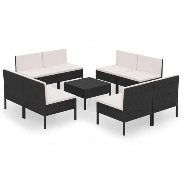 vidaXL Garden Lounge Set Black PE rattan Large Modular
