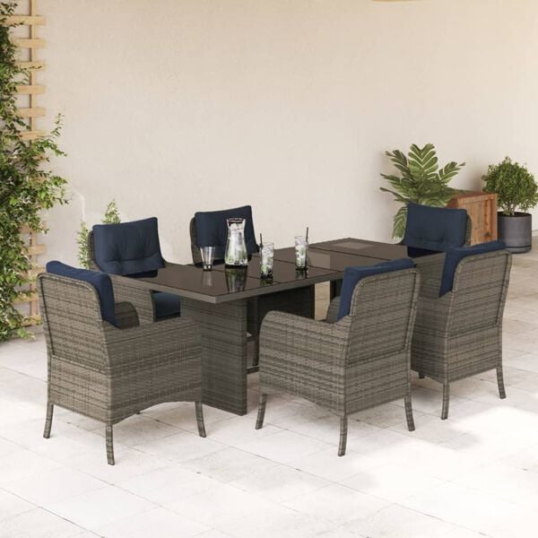 vidaXL Garden Dining Set Grey PE Rattan 6-seater UV-resistant materials