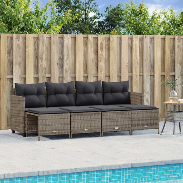 vidaXL Garden Sofa Set Grey PE rattan, powder-coated steel Medium