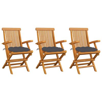 vidaXL Patio Chairs with Anthracite Cushions 3 pcs Solid Teak Wood