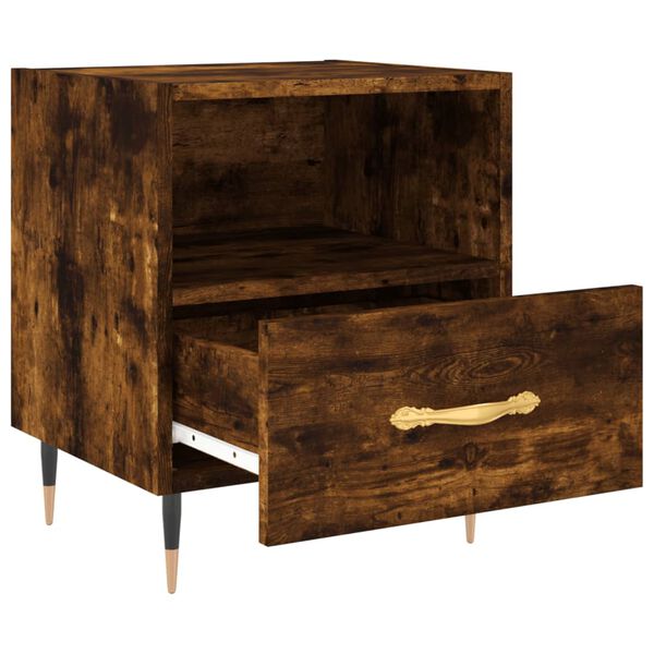 vidaXL Bedside Cabinet Smoked oak Engineered wood, Iron Bedside Cabinet