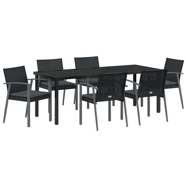 vidaXL Garden Dining Set 7 pcs Black and Grey PE Rattan