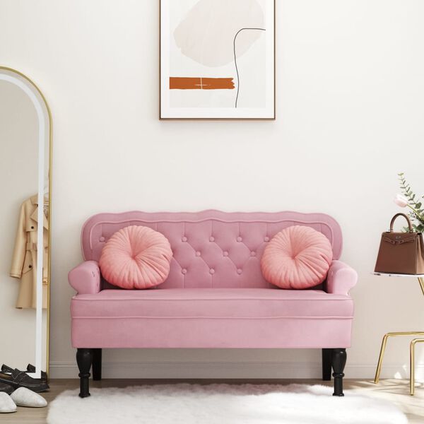 vidaXL Bench Pink Velvet (100% polyester), plywood, solid rubber wood, foam