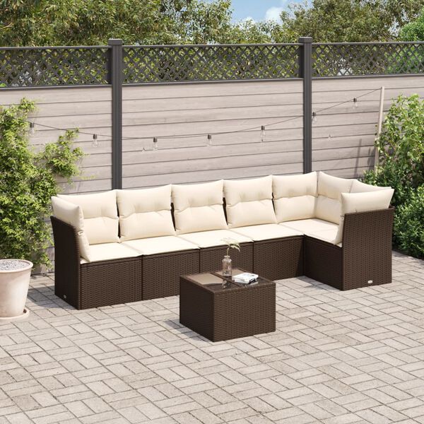 vidaXL Garden Sofa Set Brown PE Rattan 7 Piece Modular Garden Sofa Set