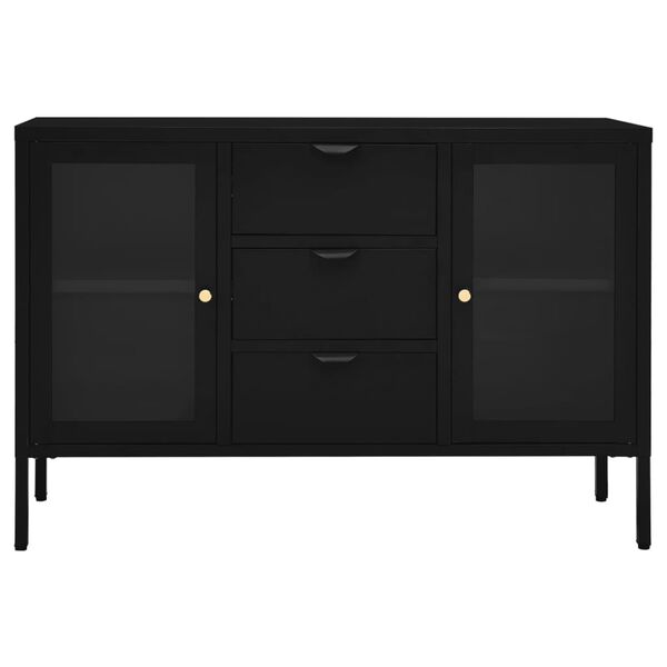 vidaXL Sideboard Black Steel, tempered glass Medium Sideboard