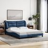 vidaXL Bed Frame Blue Polyester, Metal, Solid Pine Wood, Plywood Queen