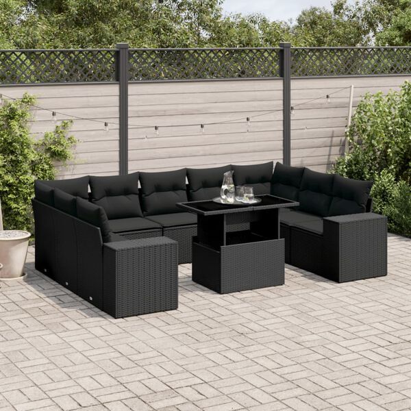 vidaXL Garden Sofa Set Black Poly Rattan Medium Modular