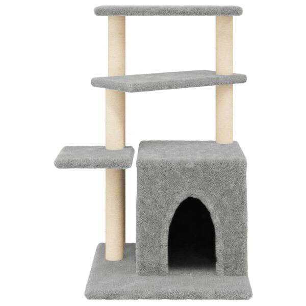 vidaXL Cat Tree Light gray Engineered wood, plush, sisal Medium Durable
