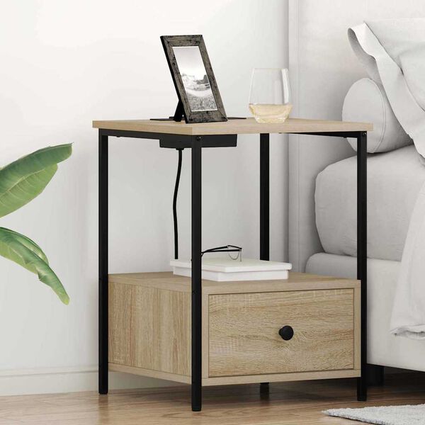 vidaXL Bedside Cabinet with Drawer Sonoma Oak 16.54 x 16.14 x 22.05 in