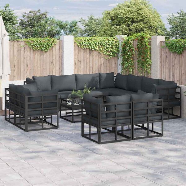 vidaXL Garden Sofa Set with Cushion 12 pcs Black Aluminium
