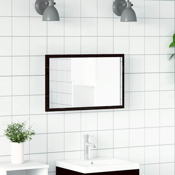 vidaXL Bathroom Mirror with LED Lights Black Oak 23.6x3.3x14.6"