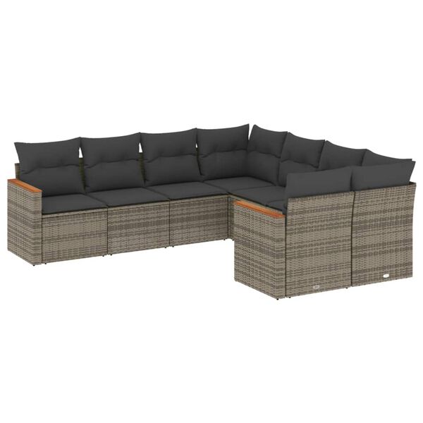 vidaXL Garden Sofa Set Grey PE rattan, powder-coated steel, polyester