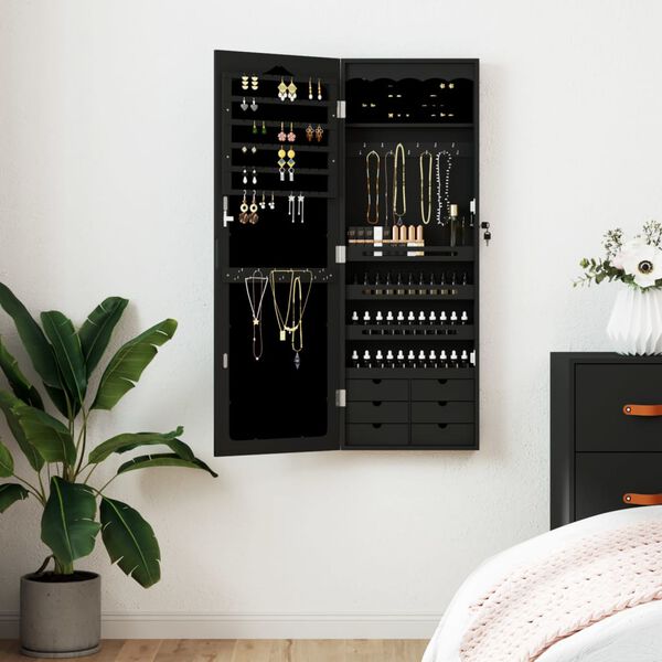 vidaXL Mirror Jewelry Cabinet Black