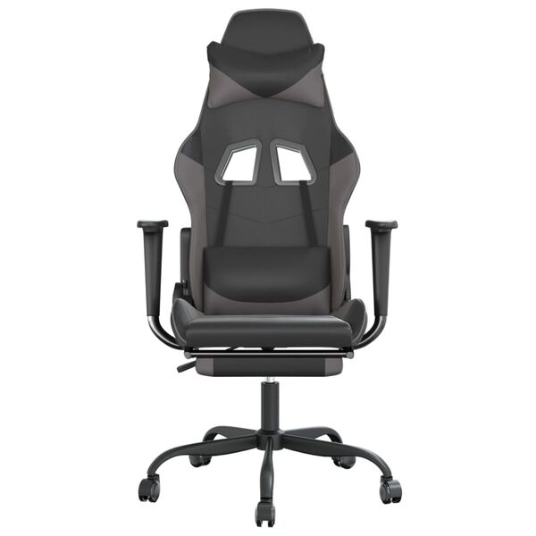 vidaXL Gaming Chair Black and Grey Faux leather Adjustable