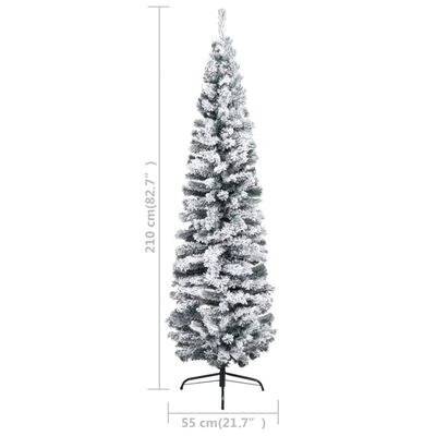 vidaXL Slim Pre-lit Christmas Tree with Flocked Snow Green 82.7" PVC