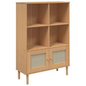 vidaXL Bookcase Brown Solid pine wood, engineered wood, poly rattan Medium