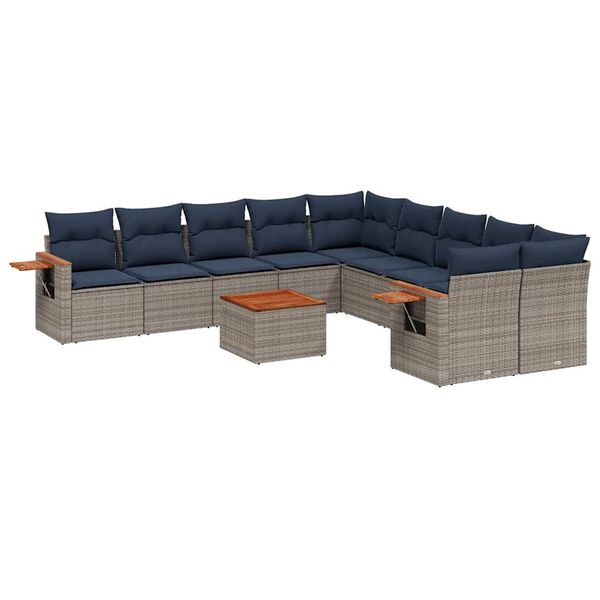 vidaXL 11 Piece Patio Sofa Set with Cushions Grey Poly Rattan (US only)