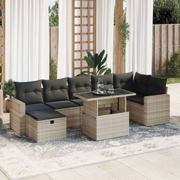 vidaXL Garden Sofa Set Light Grey PE Rattan 8 Piece Set Removable Covers