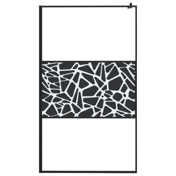vidaXL Walk-in Shower Wall 45.3"x76.8" ESG Glass with Stone Design Black