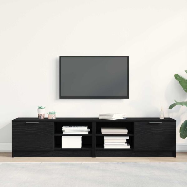 vidaXL TV Cabinet 2 pcs Black Oak 31.50 x 13.78 x 14.37 in