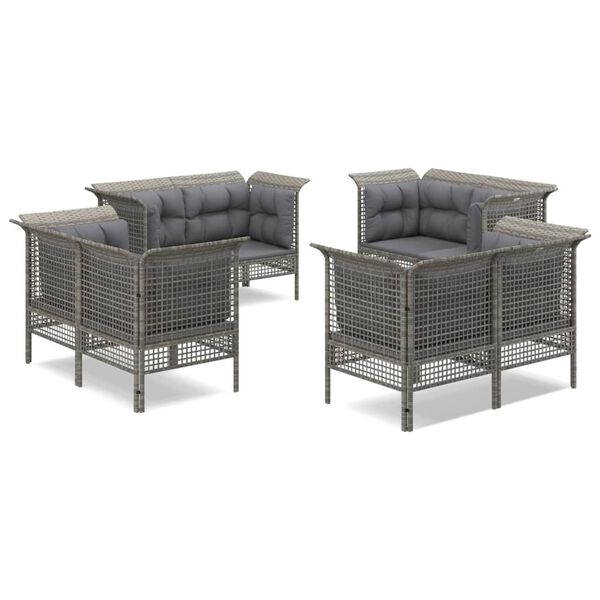 vidaXL 8 Piece Patio Lounge Set with Cushions Grey Poly Rattan
