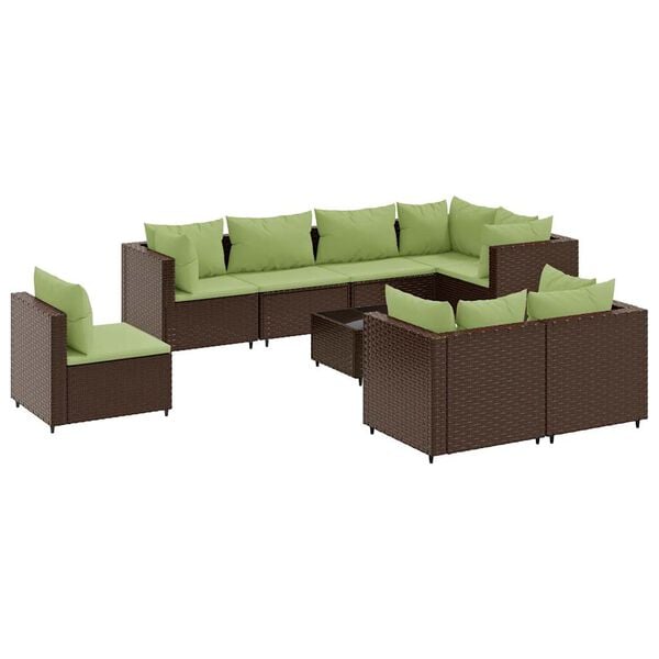 vidaXL 9 Piece Patio Lounge Set with Cushions Brown Poly Rattan