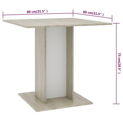 vidaXL Dining Table White and Sonoma Oak 31.5"x31.5"x29.5" Engineered Wood