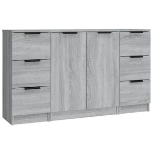 vidaXL Sideboard Set of 3 Grey Sonoma Engineered Wood Sideboard