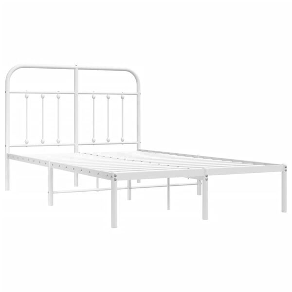 vidaXL Bed Frame White Powder-Coated Steel Small Double Bed Frame