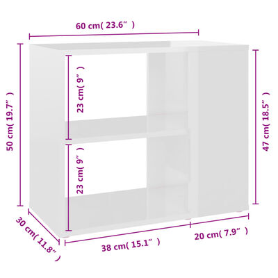 vidaXL Side Cabinet High Gloss White 23.6"x11.8"x19.7" Engineered Wood