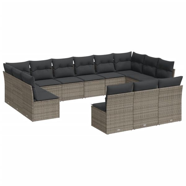 vidaXL Garden Sofa Set Grey PE rattan, powder-coated steel, 100% polyester