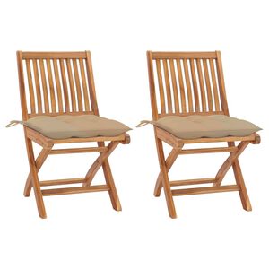 vidaXL Patio Chair Set of 2 Teak wood color, Beige cushions