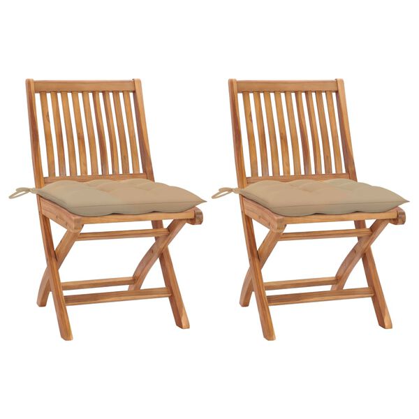 vidaXL Patio Chair Set of 2 Teak wood color, Beige cushions
