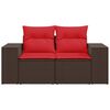 vidaXL Patio Sofa with Cushions 2-Seater Brown Poly Rattan