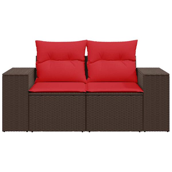 vidaXL Patio Sofa with Cushions 2-Seater Brown Poly Rattan