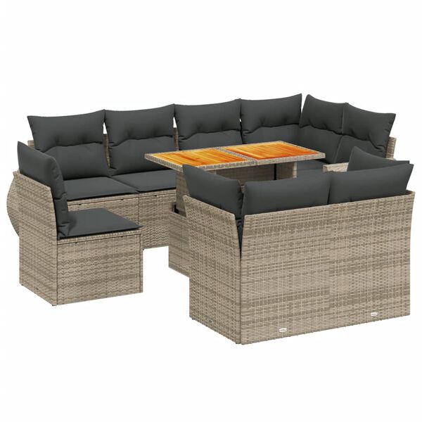 vidaXL Garden Sofa Set Grey PE rattan 9 Piece Set Adjustable Armrests