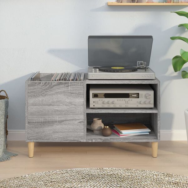 vidaXL Record Cabinet Grey Sonoma Engineered wood, Solid eucalyptus wood