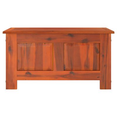Front view of a wooden storage bench showing two panel doors.