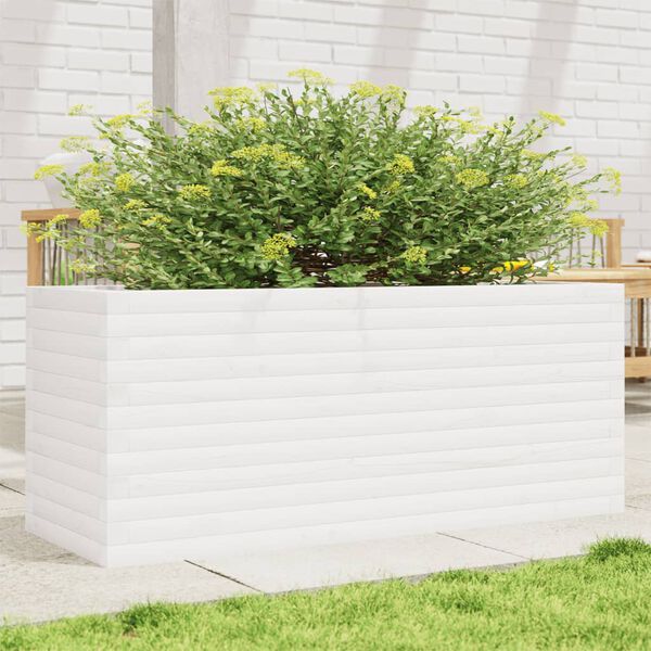 vidaXL Garden Planter White Solid Pine Wood Medium Garden Planter