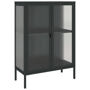 vidaXL Sideboard Black Powder-coated steel, fluted glass Medium