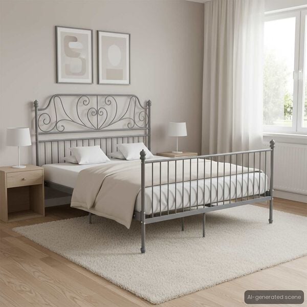 vidaXL Bed Frame Gray Powder-coated metal Double Durable Bed Frame