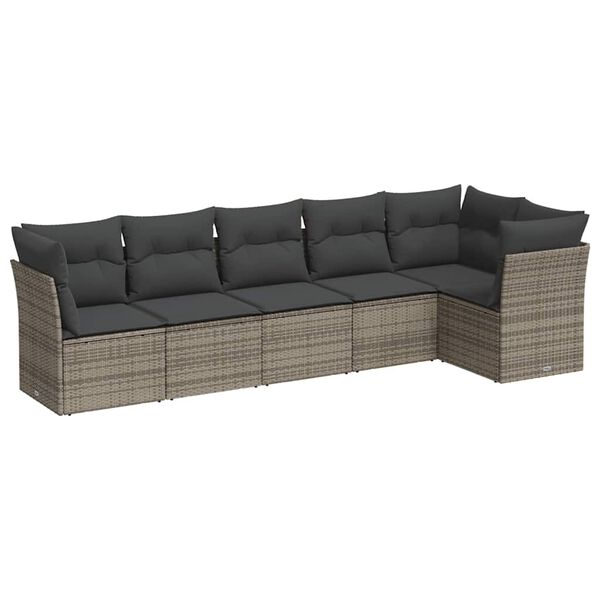 vidaXL Garden Sofa Set Gray PE Rattan, Powder-Coated Steel Large