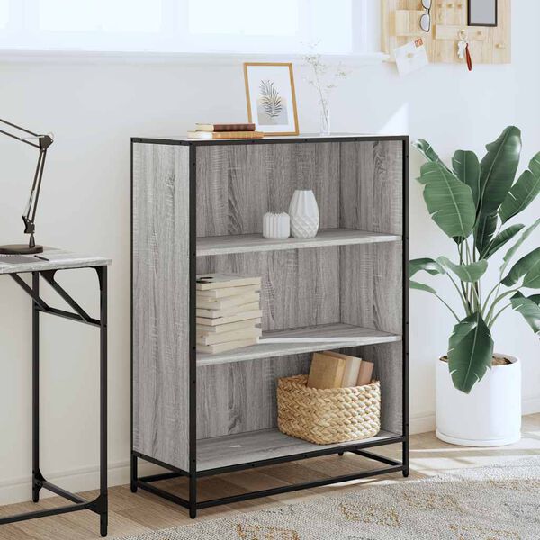 vidaXL Book Cabinet Grey Sonoma Engineered Wood and Metal Medium