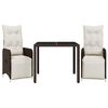 vidaXL 3 Piece Patio Bistro Set with Cushions Brown Poly Rattan
