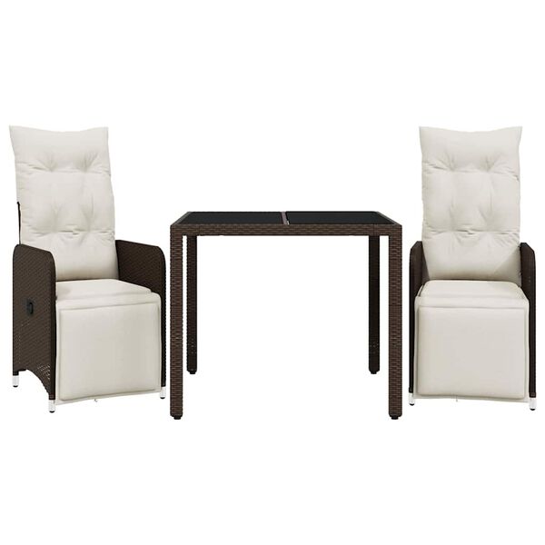 vidaXL 3 Piece Patio Bistro Set with Cushions Brown Poly Rattan