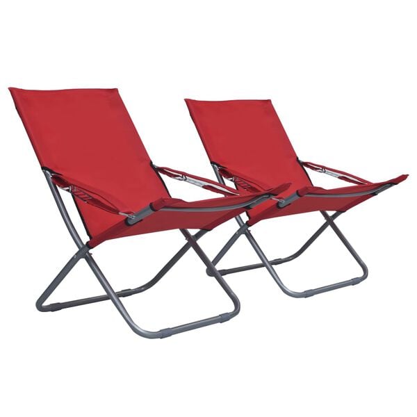 vidaXL Folding Beach Chairs 2 pcs Fabric Red