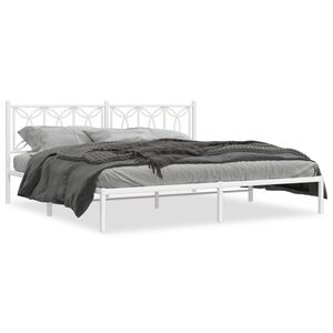 vidaXL Bed Frame White Steel Full Bed Bed Frame Rectangular Modern
