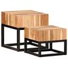 vidaXL Side Table Set of 2 Natural and black Solid Acacia Wood Small