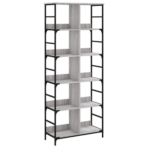 vidaXL Bookshelf Grey Sonoma Engineered wood, Steel Freestanding