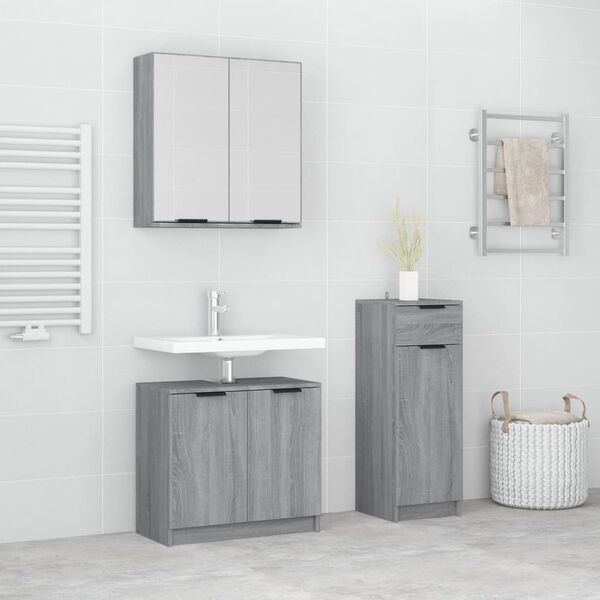 vidaXL Bathroom Furniture Set Grey sonoma Engineered wood, glass Large